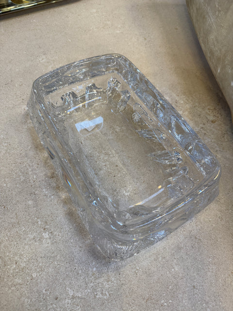 Textured Crystal Glass Centerpiece Bowl, Italy, 1970s