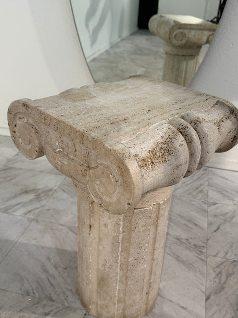 Vintage Italian  Carved Travertine Column Pedestal 1950s