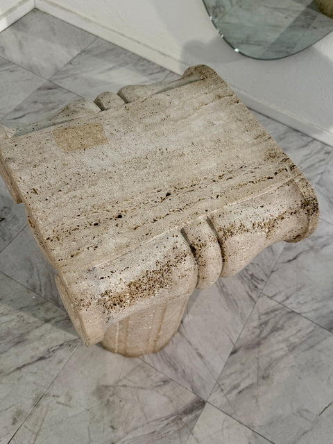 Vintage Italian  Carved Travertine Column Pedestal 1950s