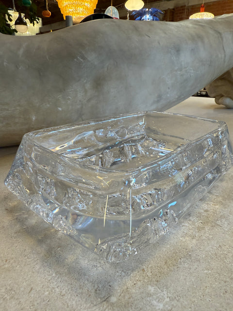 Textured Crystal Glass Centerpiece Bowl, Italy, 1970s