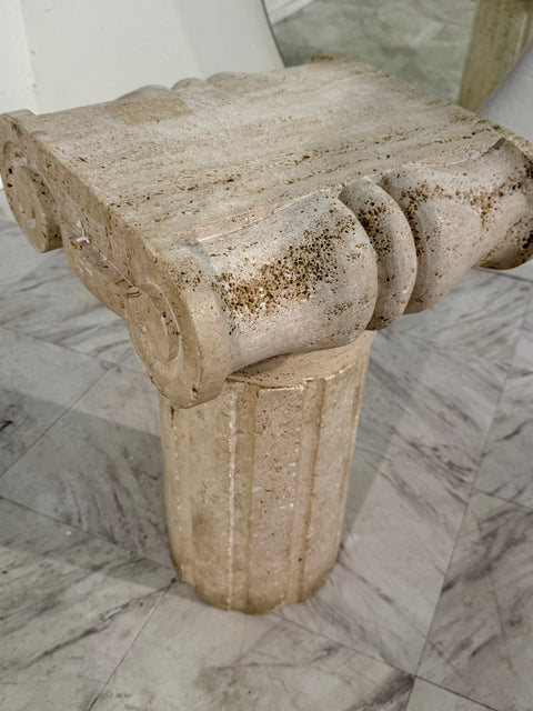 Vintage Italian  Carved Travertine Column Pedestal 1950s