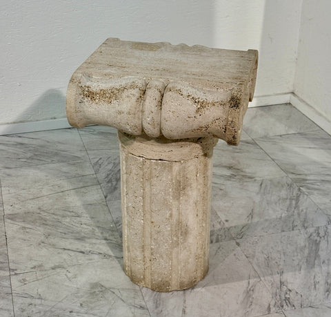 Vintage Italian  Carved Travertine Column Pedestal 1950s