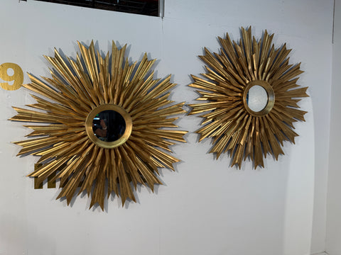 Set of 2, 1970s Vintage Italian Sunburst Gilded Wall Mirror