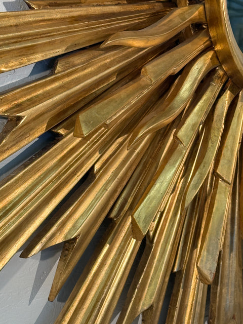 Set of 2, 1970s Vintage Italian Sunburst Gilded Wall Mirror