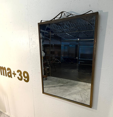 Vintage Italian Wall Mirror with Ornamental Metal Accent, 1970's