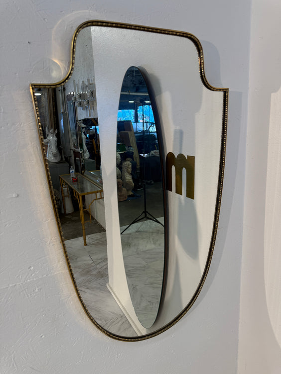 Vintage Hollywood Regency Brass Beaded Wall Mirror