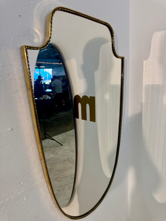 Vintage Hollywood Regency Brass Beaded Wall Mirror