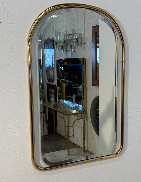 Round Top Vintage Wall Mirror with Brass Frame 1960s