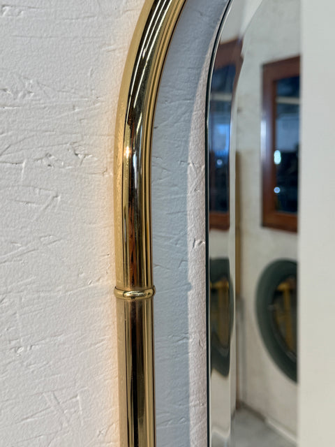 Round Top Vintage Wall Mirror with Brass Frame 1960s