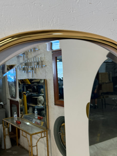 Round Top Vintage Wall Mirror with Brass Frame 1960s