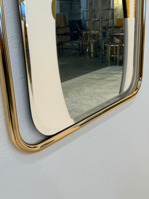 Round Top Vintage Wall Mirror with Brass Frame 1960s