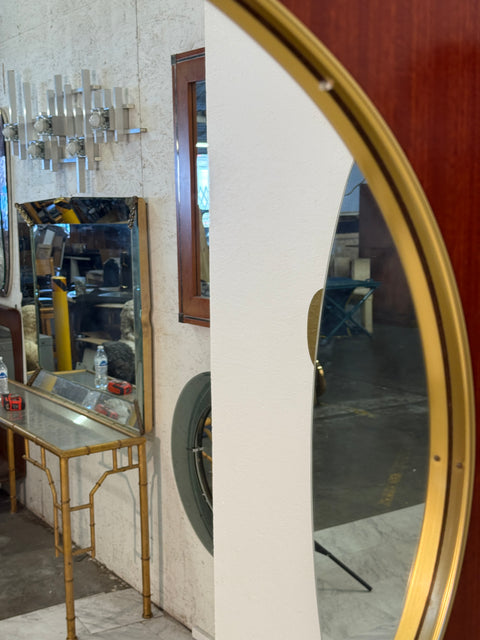 Mid-Century Modern Square Wall Mirror with Brass Accents