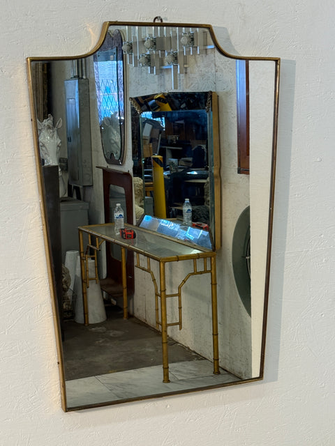 Vintage Mid-Century Italian Brass-Framed Mirror with Crown Detail 1960s