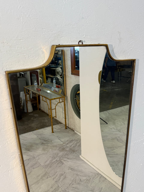 Vintage Mid-Century Italian Brass-Framed Mirror with Crown Detail 1960s