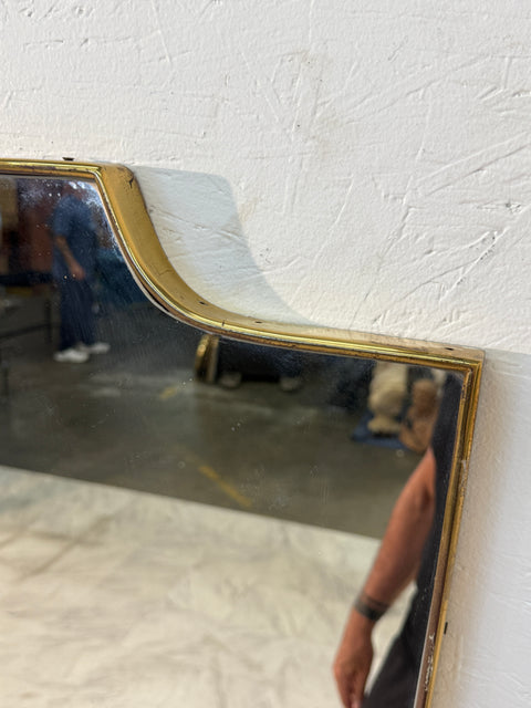 Vintage Mid-Century Italian Brass-Framed Mirror with Crown Detail 1960s