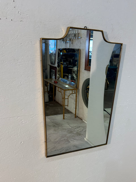 Vintage Mid-Century Italian Brass-Framed Mirror with Crown Detail 1960s
