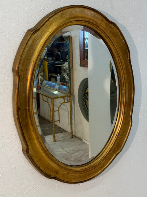 Vintage Italian Oval Mirror with Gilded Frame 1960s
