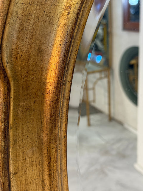 Vintage Italian Oval Mirror with Gilded Frame 1960s