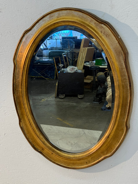 Vintage Italian Oval Mirror with Gilded Frame 1960s