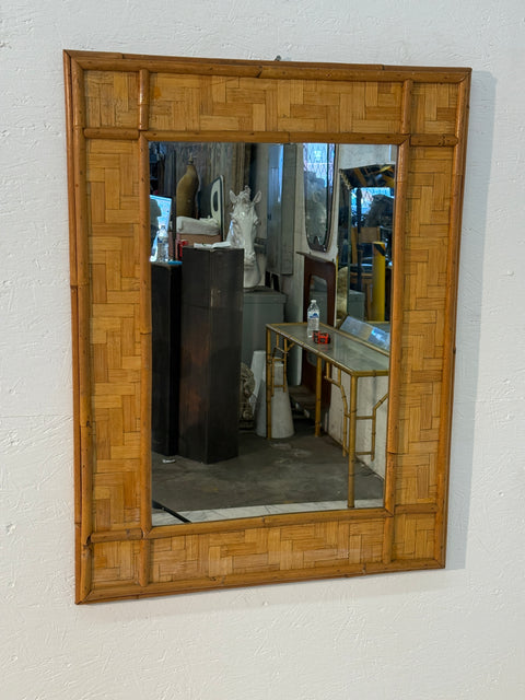 Vintage Rattan and Bamboo Wall Mirror