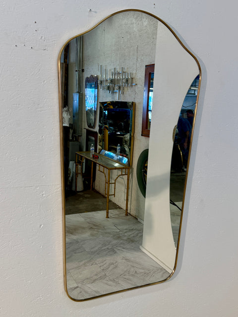Mid-Century Brass Framed Wall Mirror with Curved Silhouette 1960s