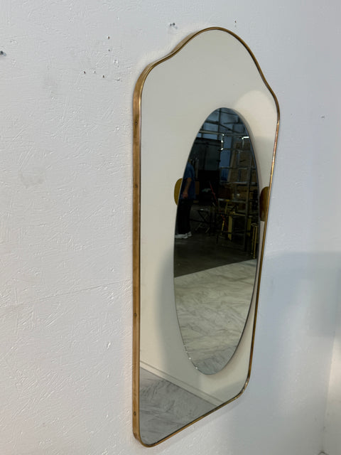 Mid-Century Brass Framed Wall Mirror with Curved Silhouette 1960s