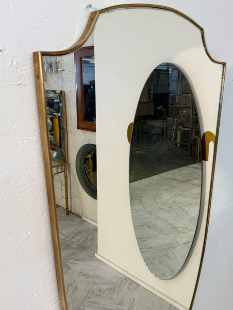 Mid-Century Brass Framed Shield-Form Wall Mirror
