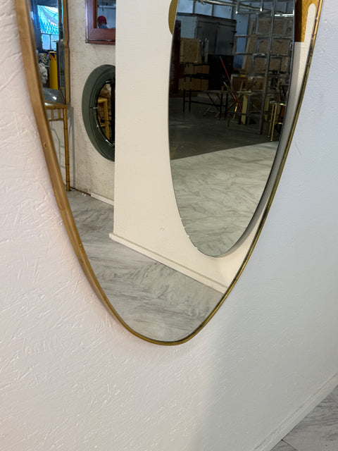 Mid-Century Brass Framed Shield-Form Wall Mirror