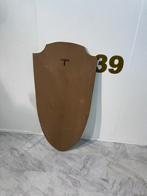 Mid-Century Brass Framed Shield-Form Wall Mirror