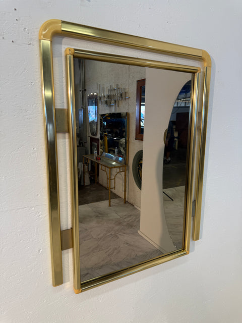 Vintage Italian Brass and Lucite Wall Mirror 1970s