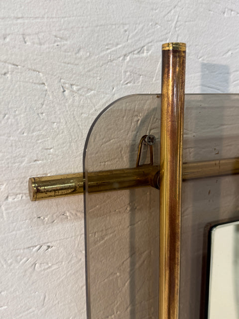 Mid-Century Modern Brass & Smoked Glass Wall Mirror 1970s