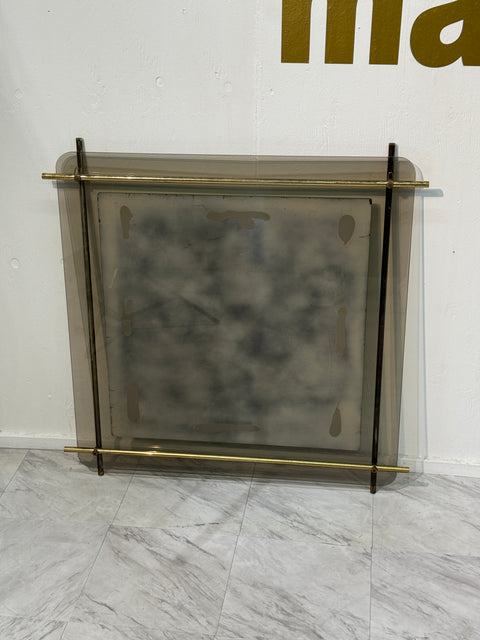 Mid-Century Modern Brass & Smoked Glass Wall Mirror 1970s