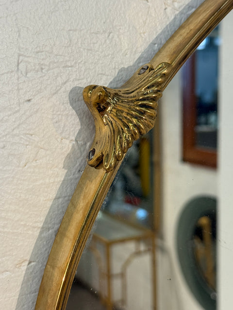 Round Brass-Framed Wall Mirror with Decorative Mounts, Italy 1960s