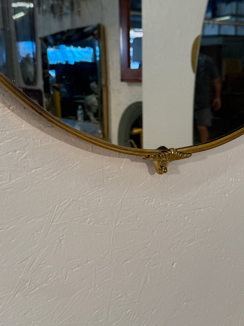 Round Brass-Framed Wall Mirror with Decorative Mounts, Italy 1960s