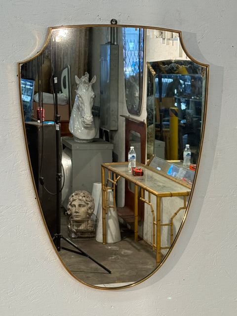 Shield-Shaped Wall Mirror with Brass Frame, Italy 1950s