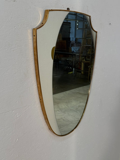 Shield-Shaped Wall Mirror with Brass Frame, Italy 1950s