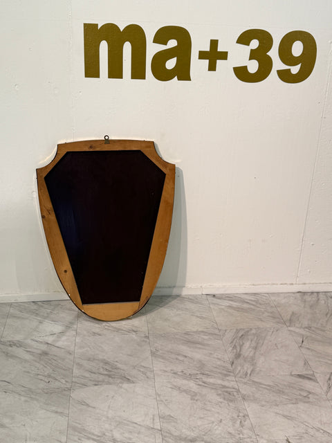 Shield-Shaped Wall Mirror with Brass Frame, Italy 1950s