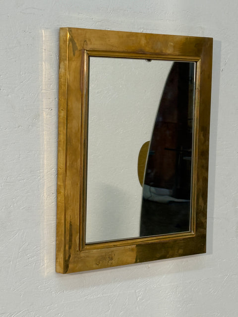 Rare Rectangular Wall Mirror with Solid Brass Frame, Italy 1950s