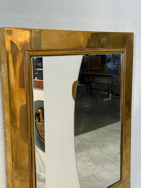 Rare Rectangular Wall Mirror with Solid Brass Frame, Italy 1950s