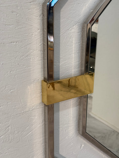 Octagonal Wall Mirror with Chrome and Brass , Italy 1970s