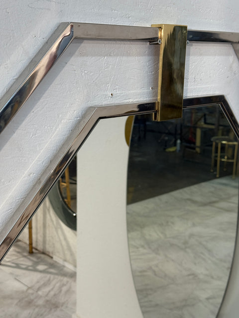 Octagonal Wall Mirror with Chrome and Brass , Italy 1970s