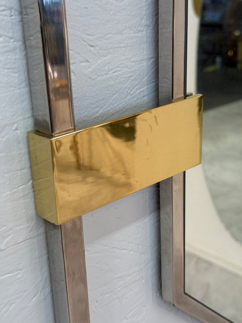 Octagonal Wall Mirror with Chrome and Brass , Italy 1970s