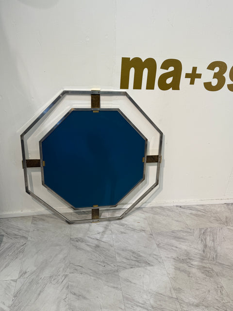 Octagonal Wall Mirror with Chrome and Brass , Italy 1970s