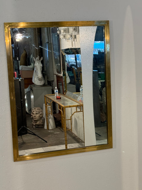 Mid Century  Brass-Framed Wall Mirror, Italy 1950s