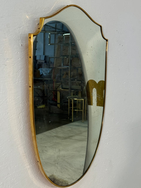Italian Shield-Shaped Wall Mirror with Brass, 1960s