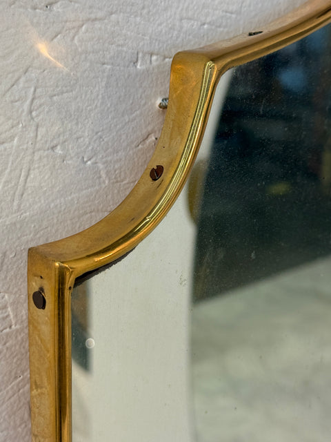 Italian Shield-Shaped Wall Mirror with Brass, 1960s