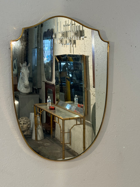 Italian Shield-Shaped Wall Mirror with Brass, 1960s
