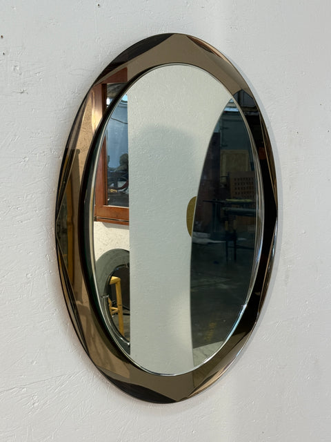 Italian Oval Mirror with Smoked Glass Frame, 1970s