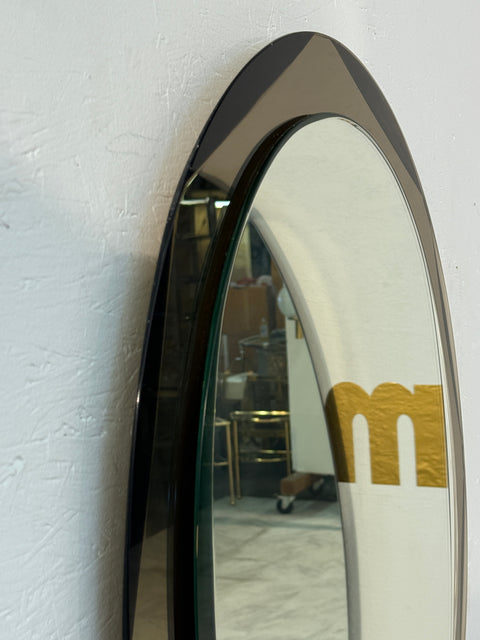 Italian Oval Mirror with Smoked Glass Frame, 1970s