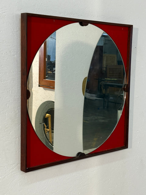 Mid-Century Square Mirror with Red Backing, Italy 1970s